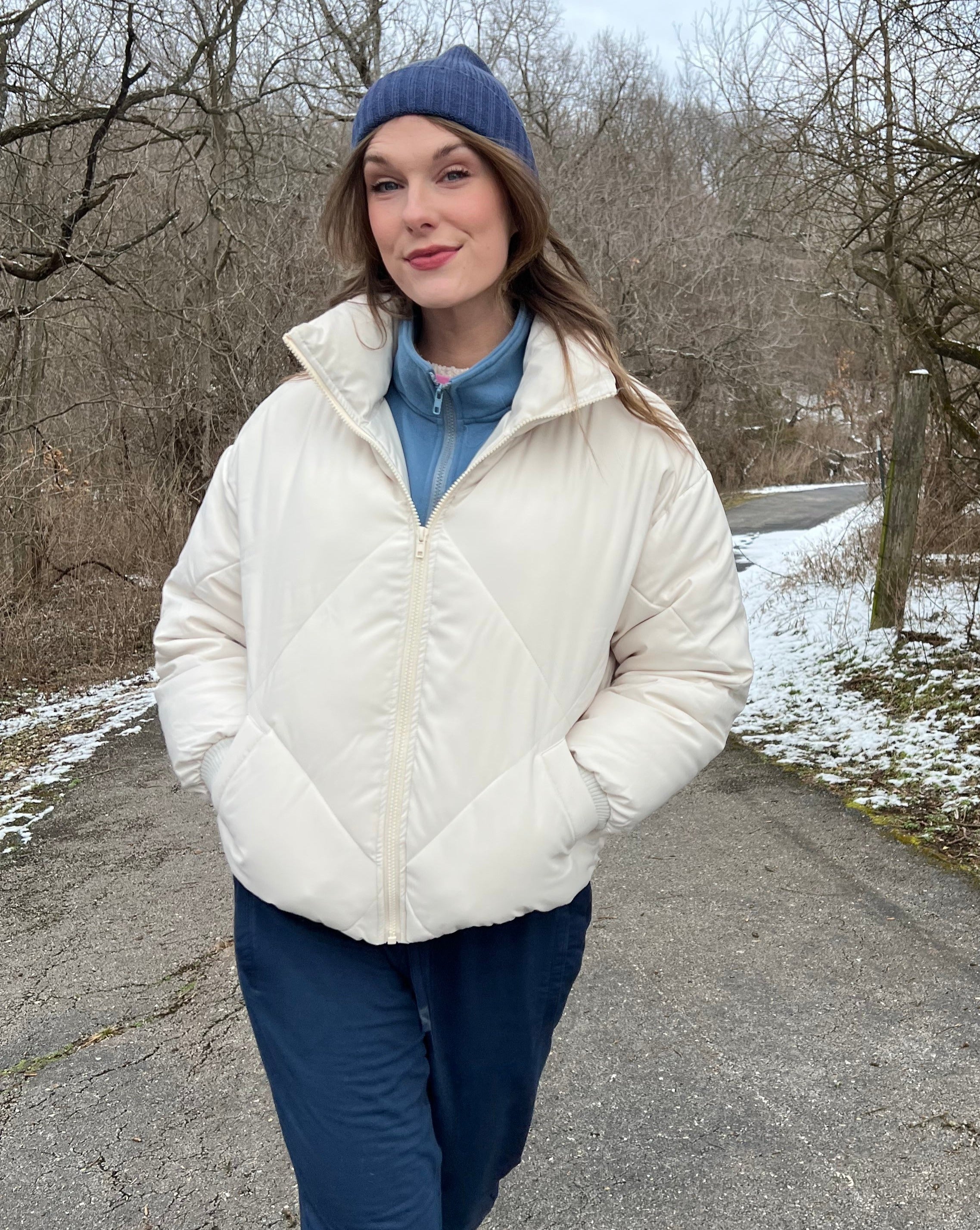 Luxuii Long Sleeve Zip Up Quilted Cropped Puffer Jacket