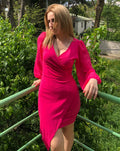 Luxuii Puff Long Sleeve Wrap V Neck Ruched Mini Dress