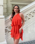 Luxuii One Shoulder Sleeveless Ruffle Pleated Chiffon Mini Dress