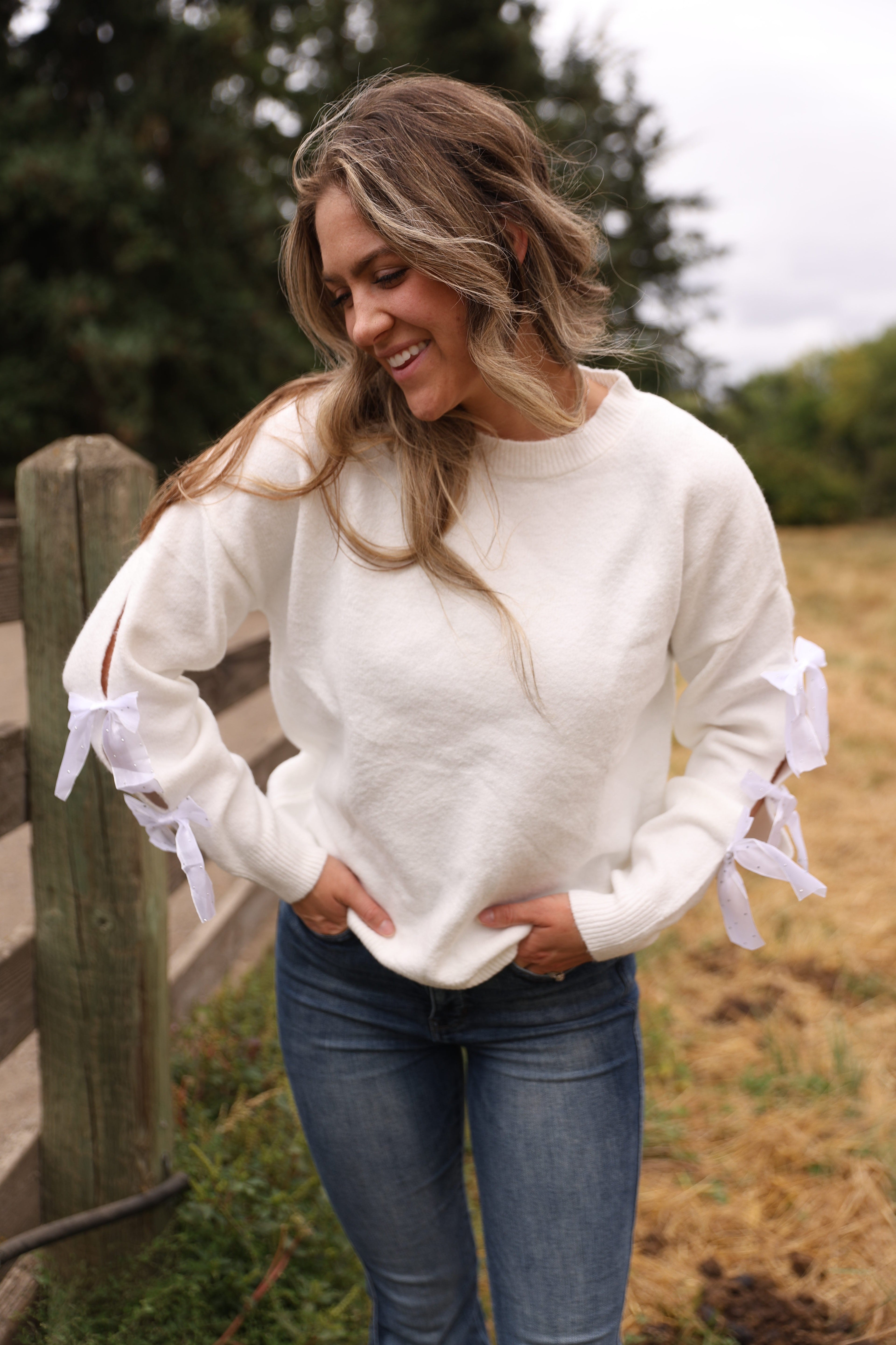 Luxuii Bow Sweaters Cute Crewneck Knit Pullover Sweater