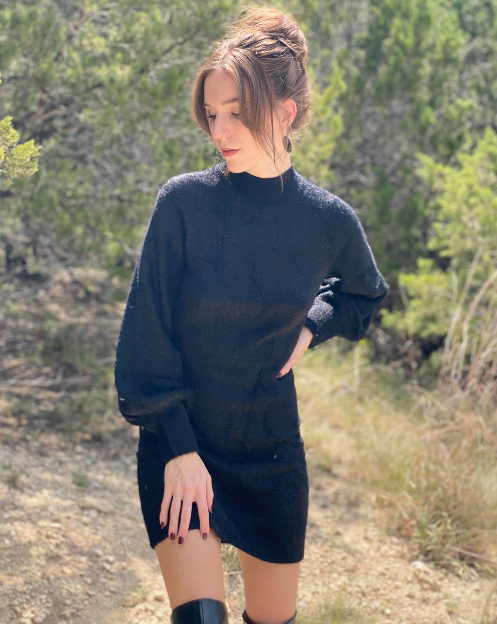 Luxuii Turtleneck Puff Sleeve Bodycon Mini Sweater Dress