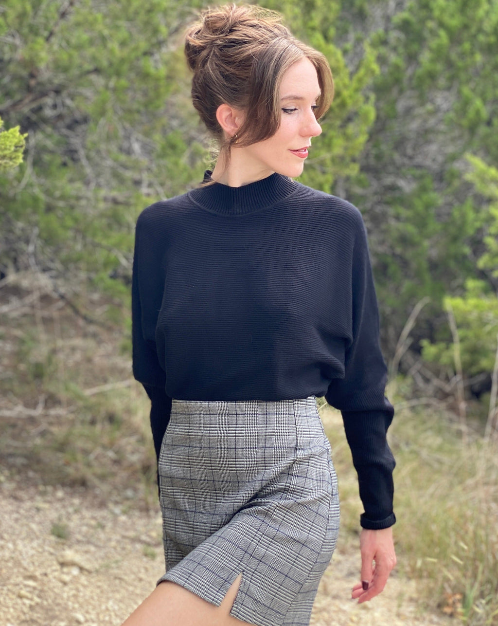 Luxuii Turtleneck Batwing Sleeve Ribbed Knit Sweater