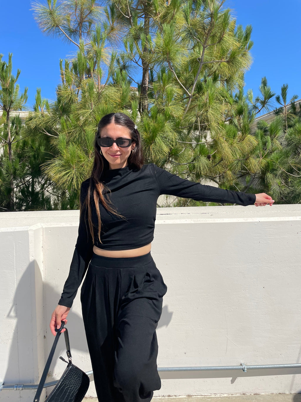 Luxuii Ruched Fitted Crop Top Wide Leg Pants Knit Lounge Sets