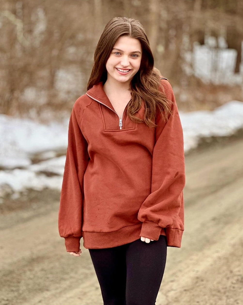 Luxuii Long Sleeve Quarter Zipper Oversized Fleece Sweatshirt