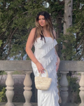 Luxuii Off Shoulder Mesh Tassel Ruffle Side Split Tube Maxi Dress