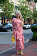 Luxuii Floral Bodycon Boho Long Sleeve Mesh Ruffle Mermaid Dress