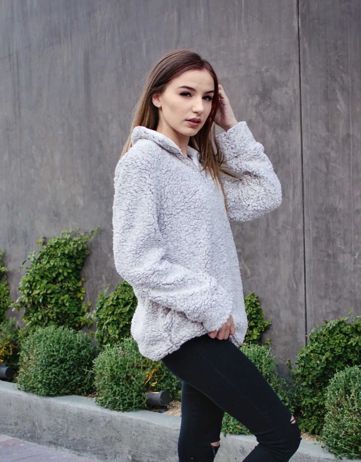 Luxuii Zipper Sherpa Fleece Sweatshirt Pullover