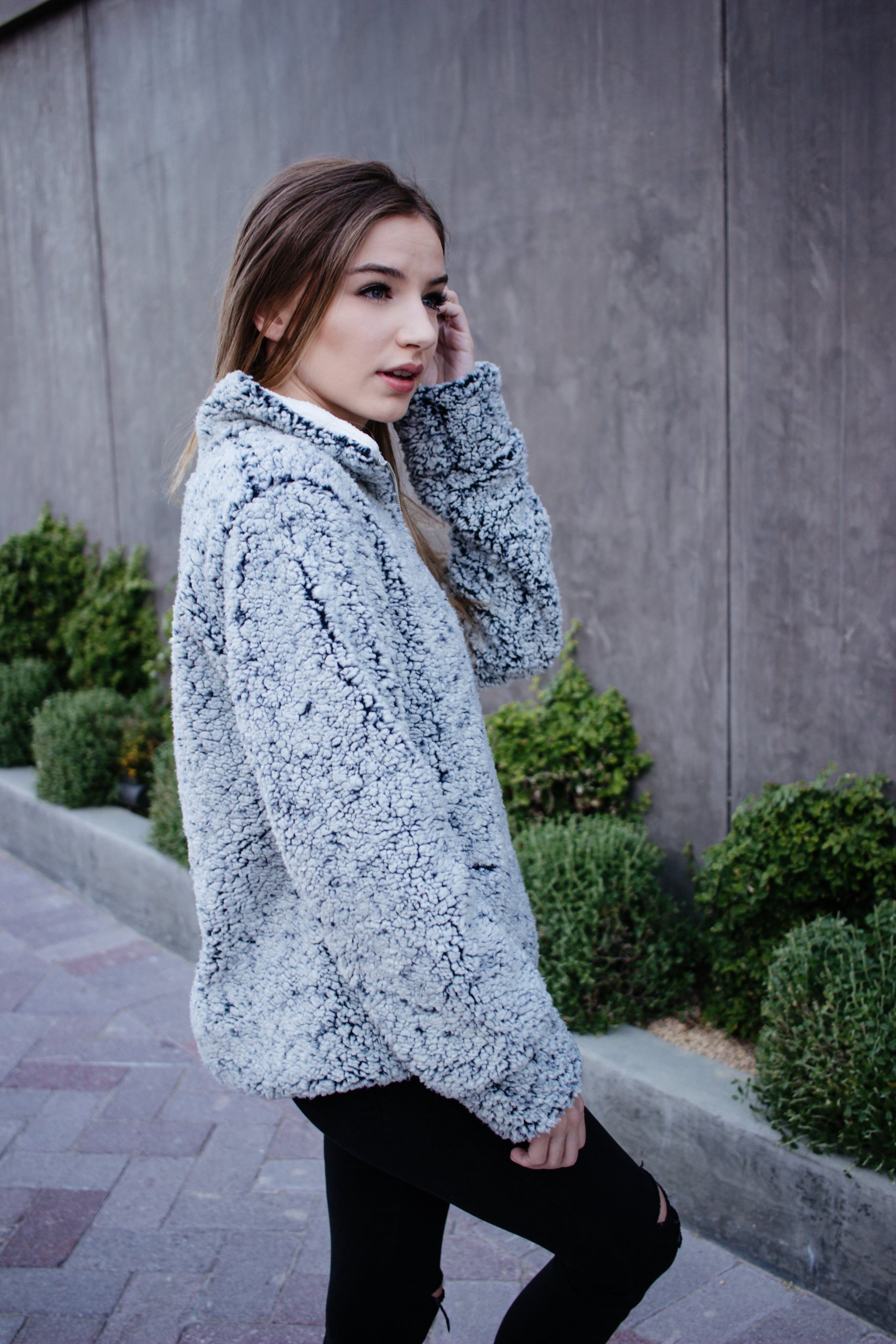 Luxuii Zipper Sherpa Fleece Sweatshirt Pullover