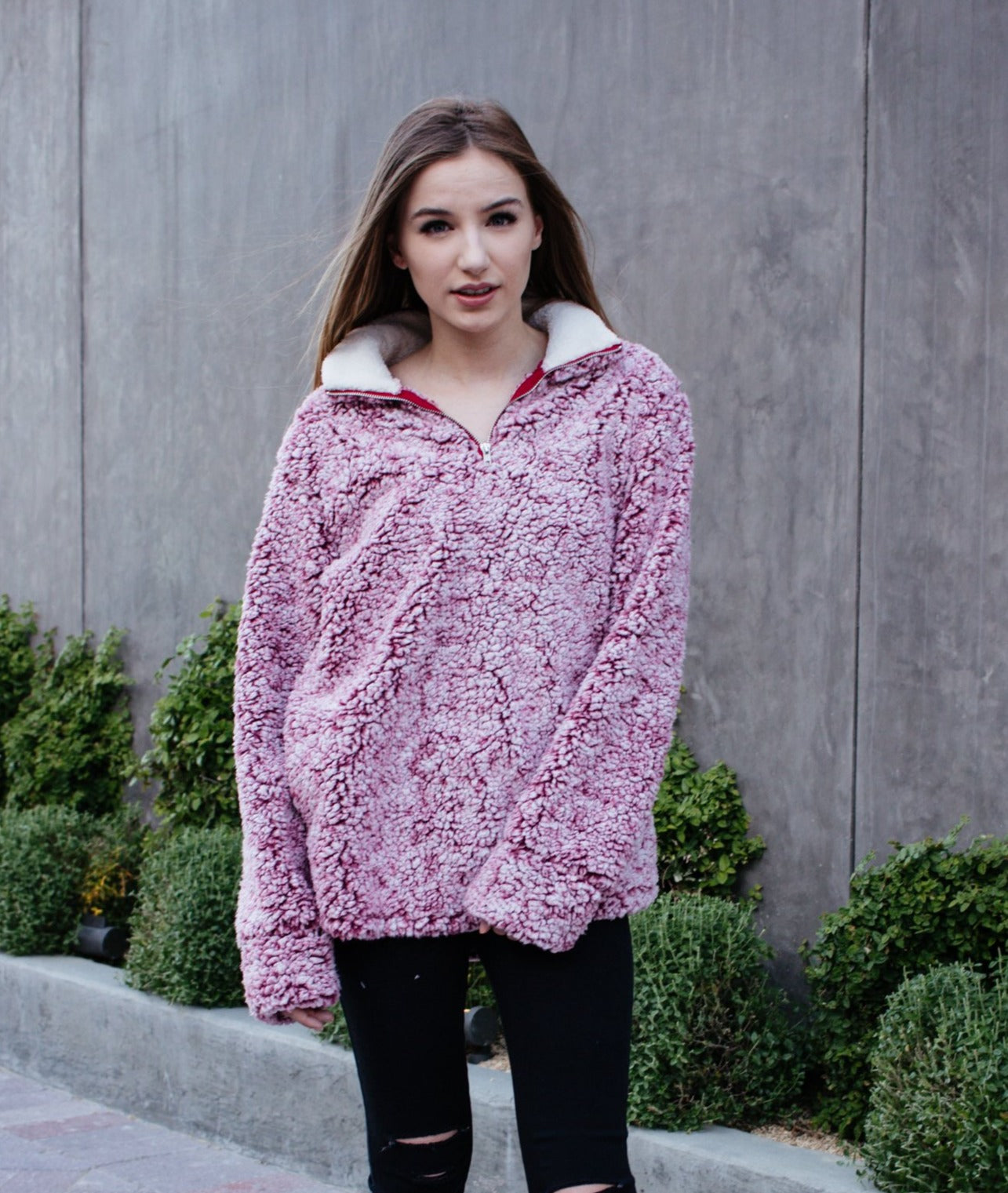 Luxuii Zipper Sherpa Fleece Sweatshirt Pullover