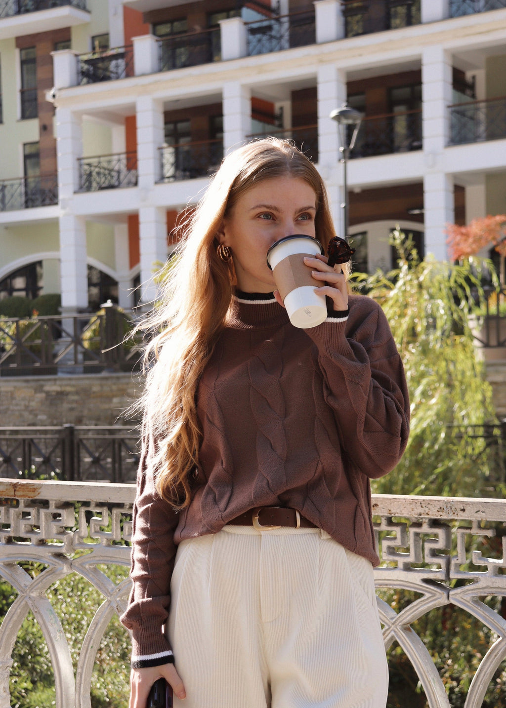 Luxuii Cable Knit Contrast Color Chunky Pullover Sweater